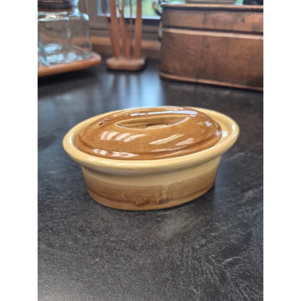 Vintage French Style Mini Stoneware Pate Terrine Lidded Casserole Baking Dish